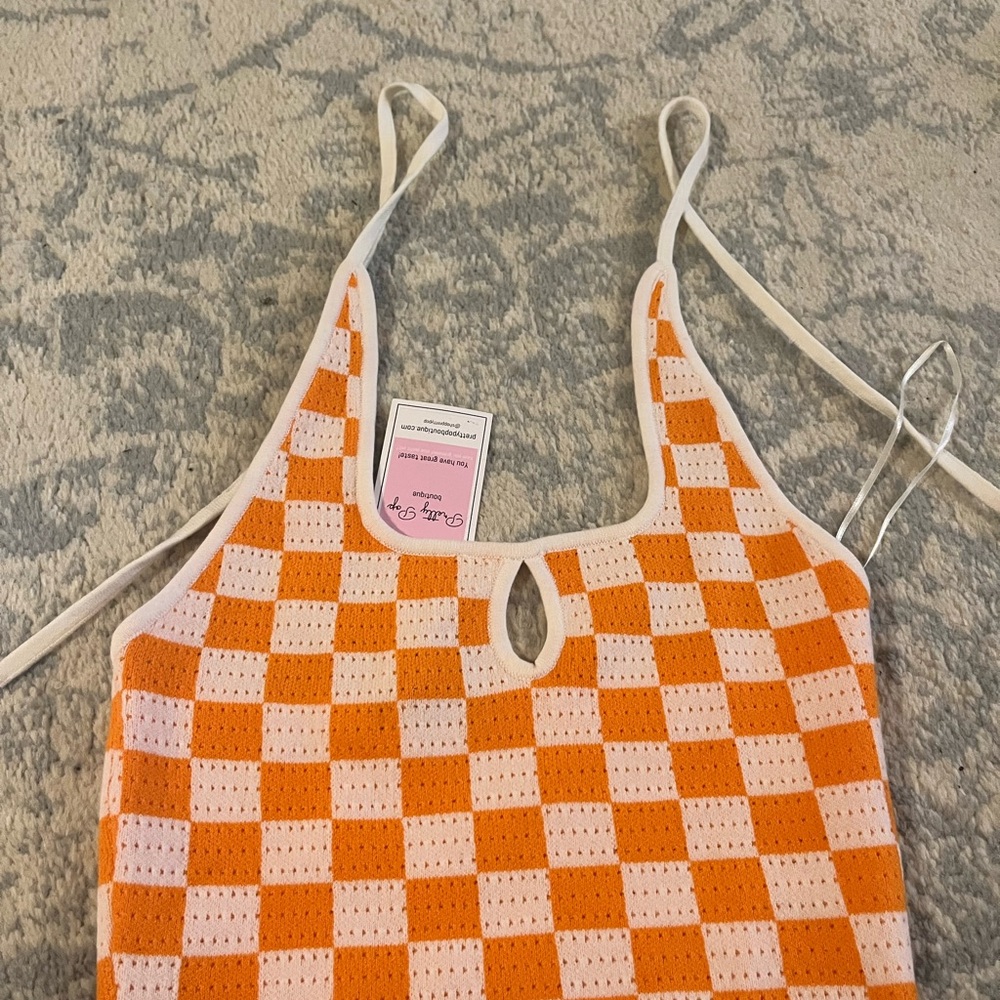 Orange and White Checkered Top